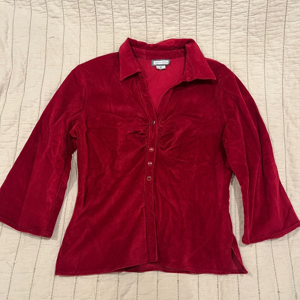 Red Button-Up Women's Top